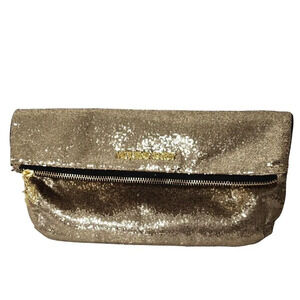 Victorias Secret Gold Metallic Clutch Bag Evening Purse Fold Over Makeup Bag